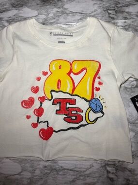 NWT Taylor Swift/Travis kelce engagement 87 prince peter cropped tee shirt sz L